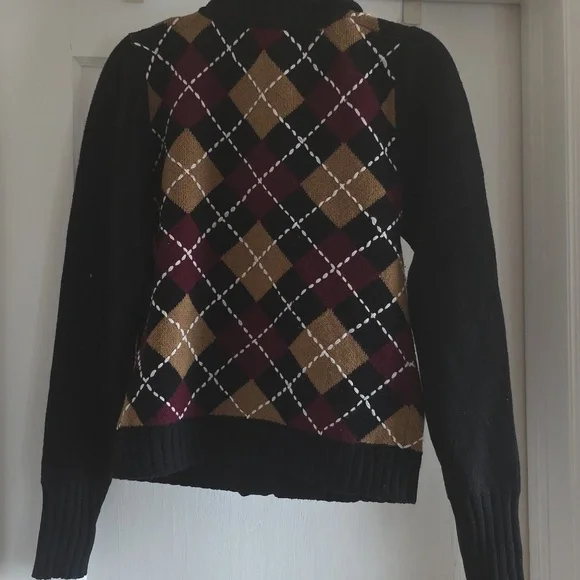 Zara Black Argyle Cardigan Sz Large - Picture 3 of 6